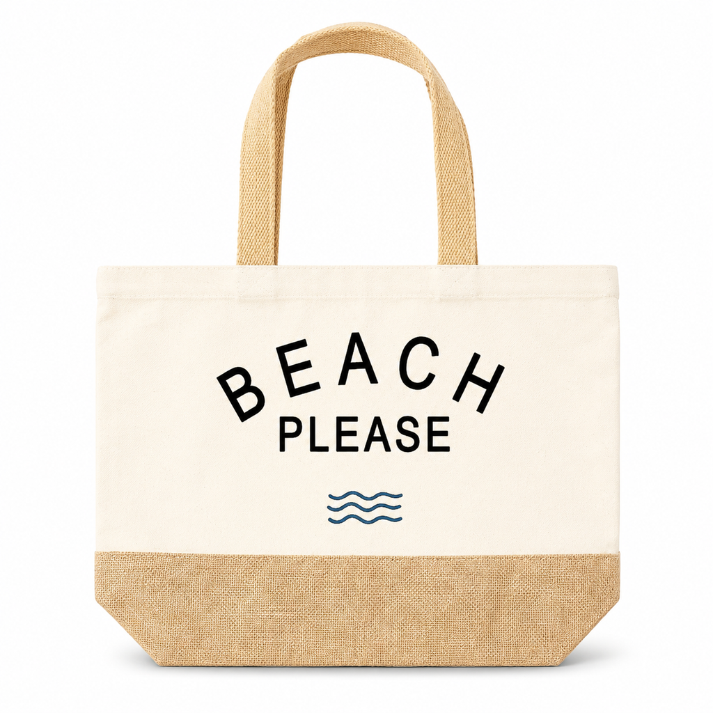 Borsa estiva in cotone e iuta con scritta Beach Please - CG CREATIONS Svizzera