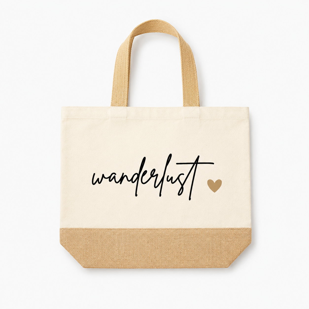 Borsa estiva in cotone e iuta con scritta Wanderlust e cuoricino - CG CREATIONS Svizzera
