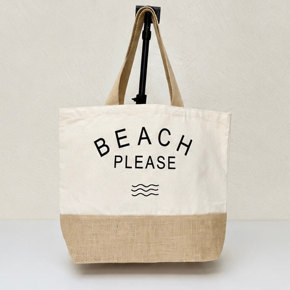 Borsa estiva in cotone e iuta con scritta Beach Please - CG CREATIONS Svizzera