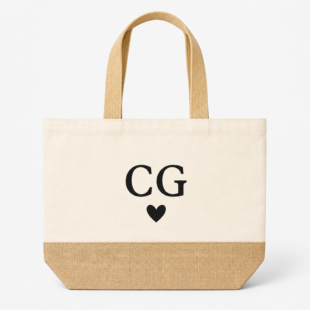 Borsa estiva personalizzabile in cotone e iuta con iniziali CG CREATIONS Svizzera