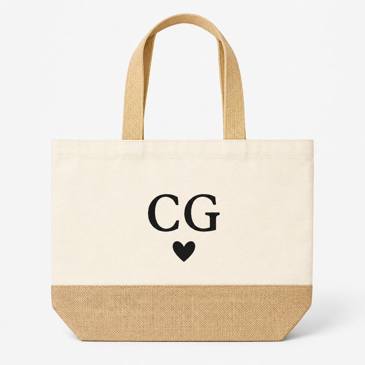 Borsa estiva personalizzabile in cotone e iuta con iniziali CG CREATIONS Svizzera