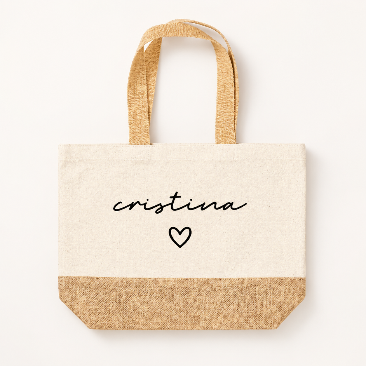 Borsa estiva personalizzabile in cotone e iuta con nome in corsivo - CG CREATIONS Svizzera