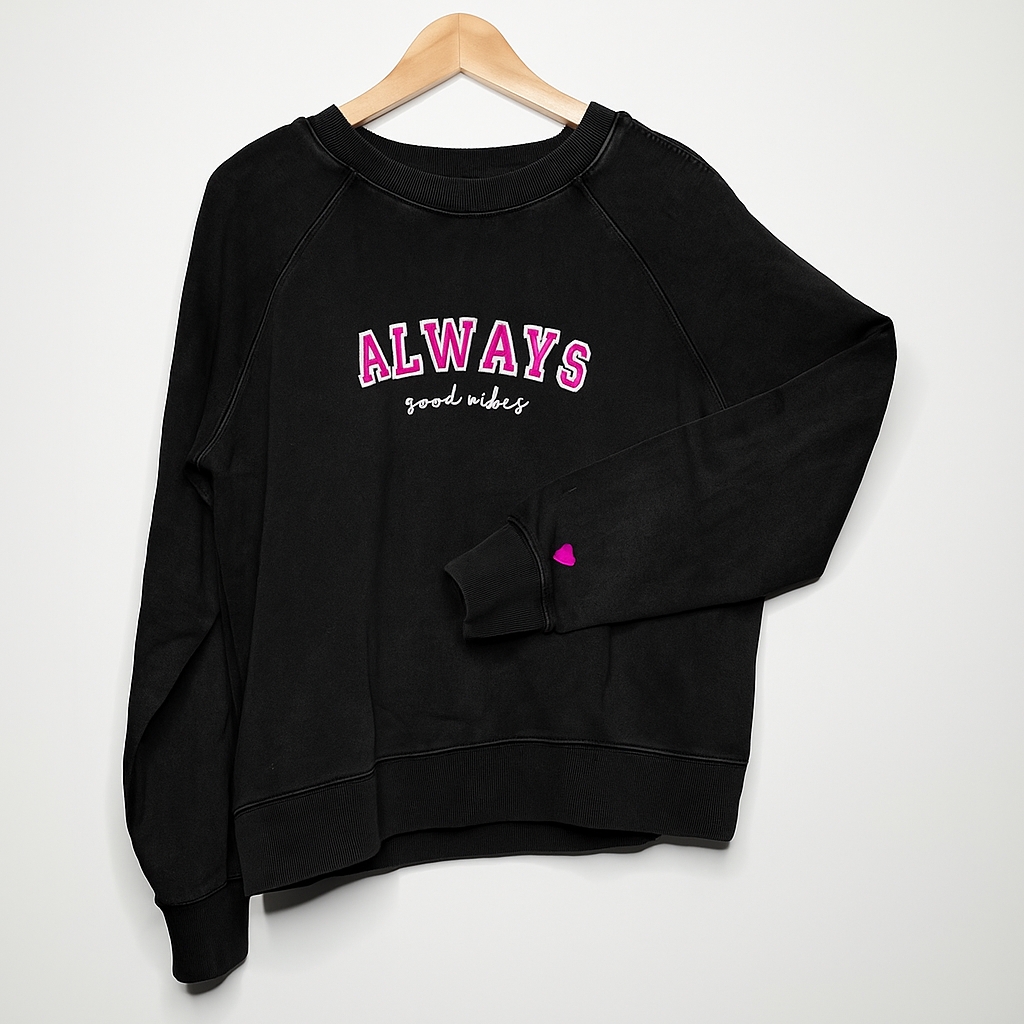 Felpa Good Vibes nera vinile effetto velluto personalizzabile CG CREATIONS