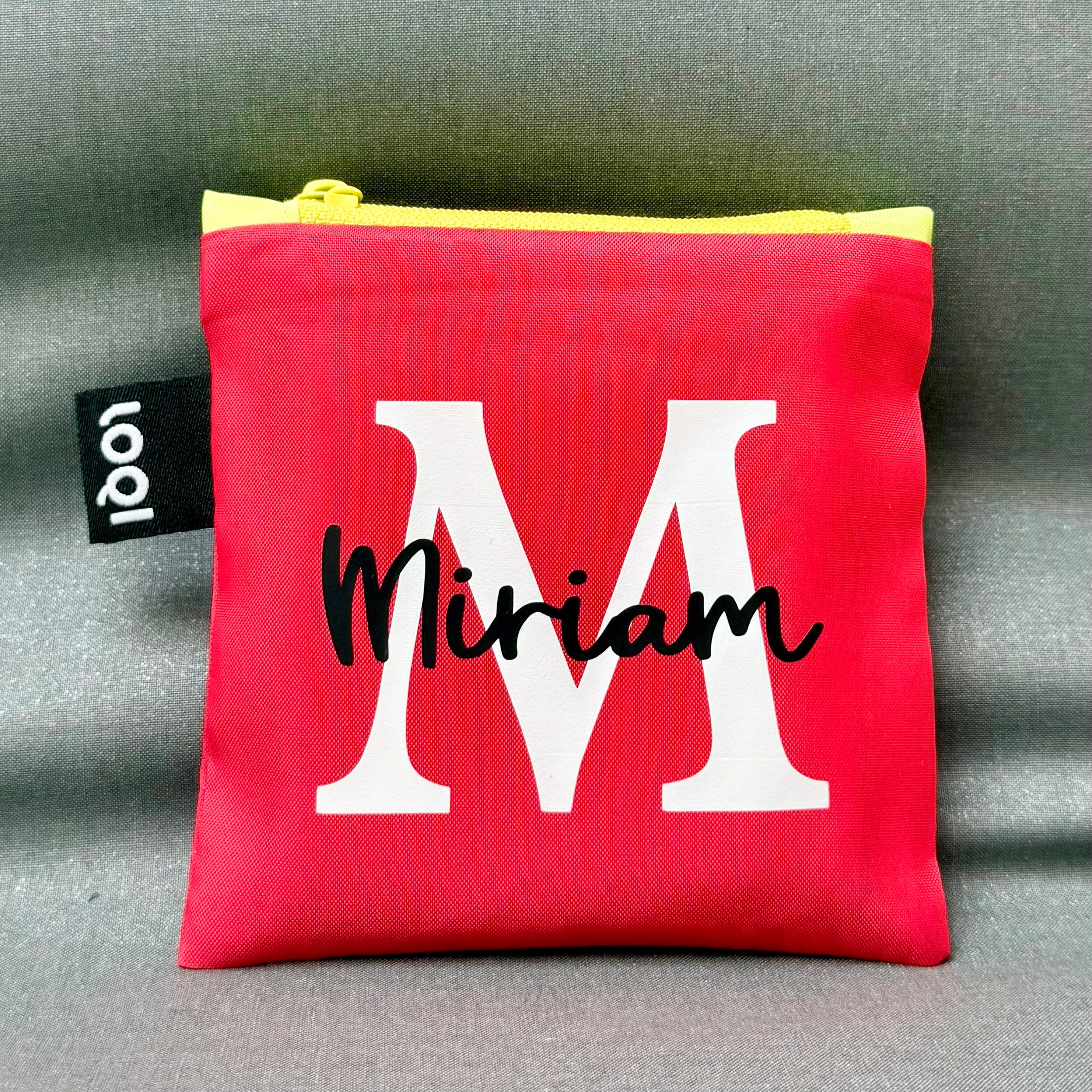 Borsa LOQI rossa personalizzabile nome scritta CG CREATIONS Svizzera