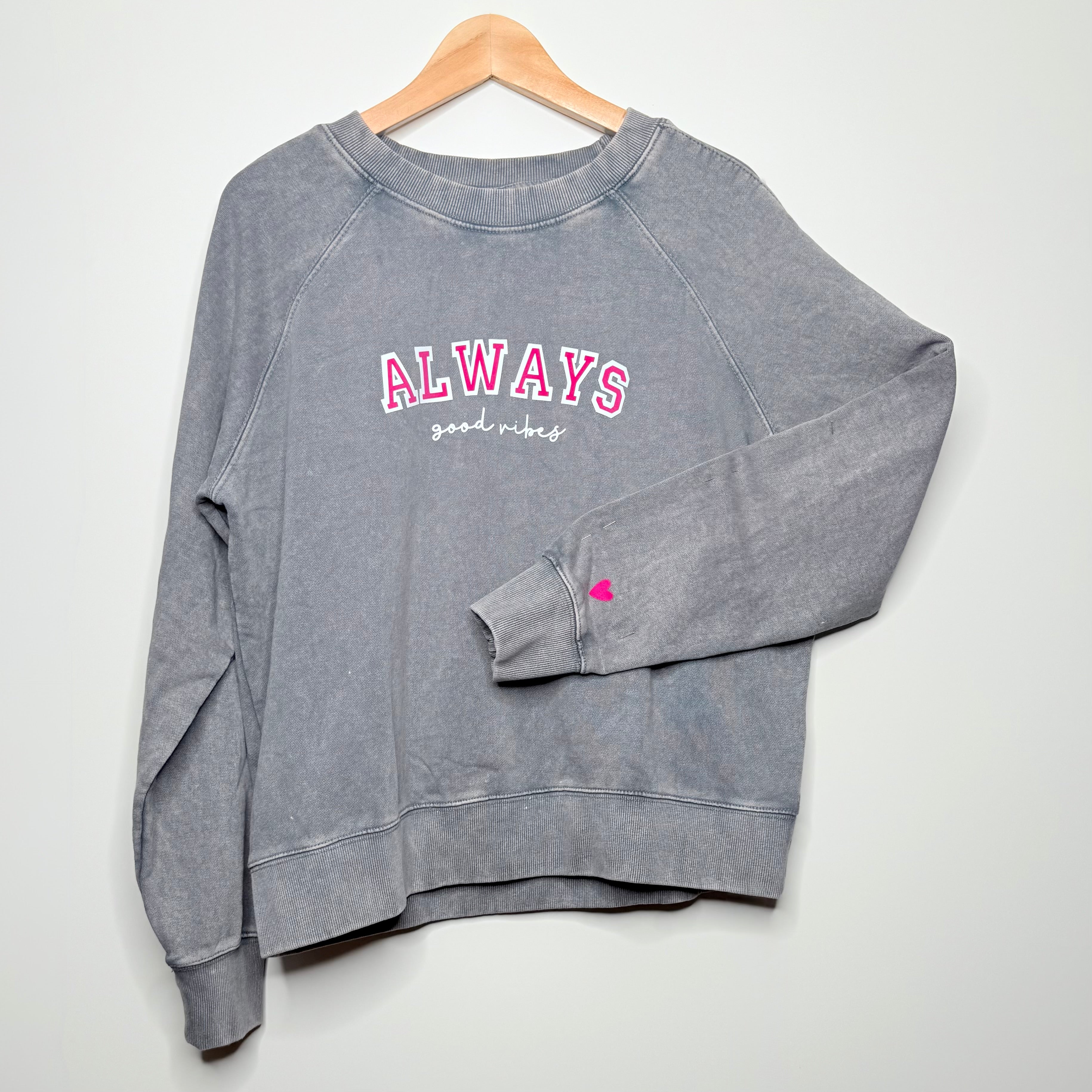  Felpa Good Vibes grigia scritta velluto design positivo CG CREATIONS