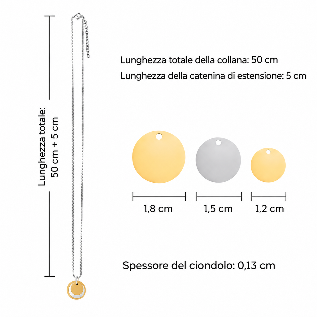 Misure della collana: lunghezza 50 cm più 5 cm di estensione, ciondoli di diametro 1,8 cm, 1,5 cm e 1,2 cm Svizzera CG CREATIONS