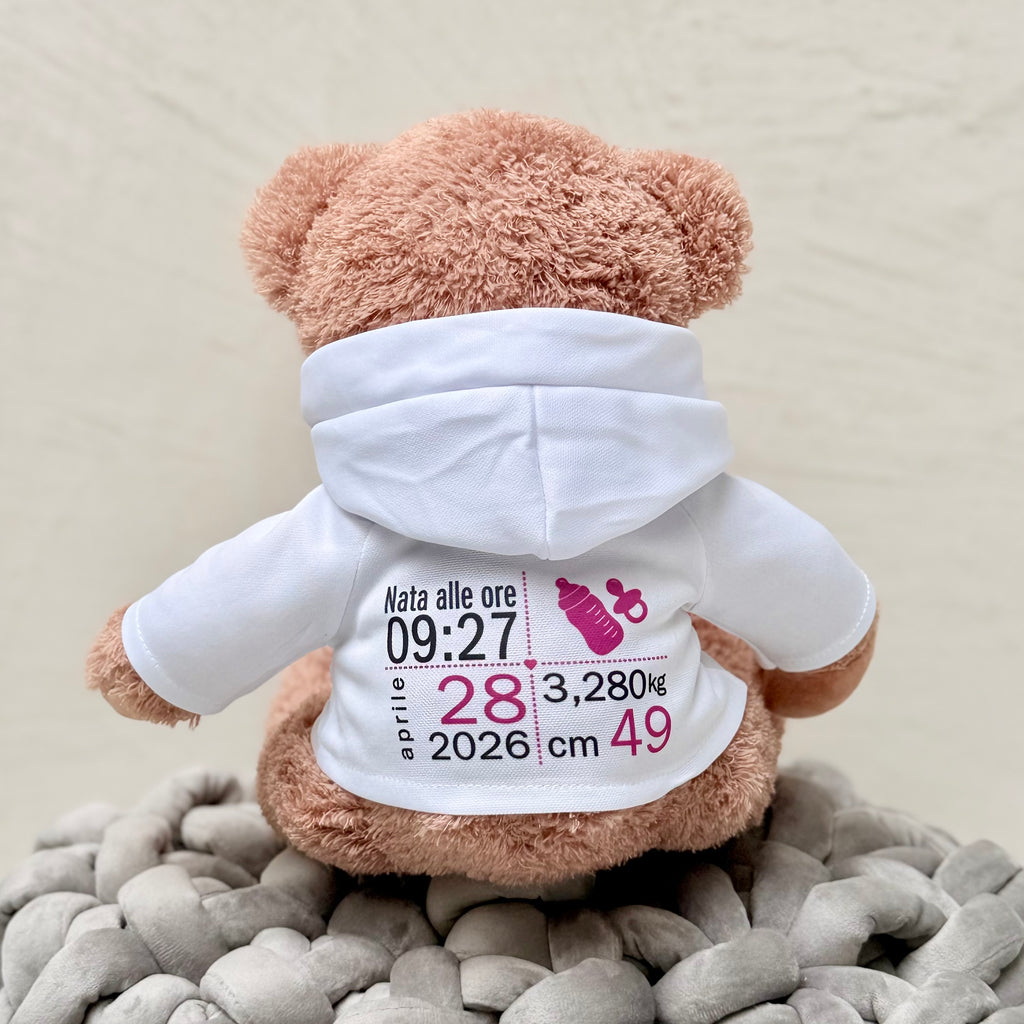 Orsetto Coco nascita - retro felpa con dati di nascita personalizzati CG CREATIONS Svizzera