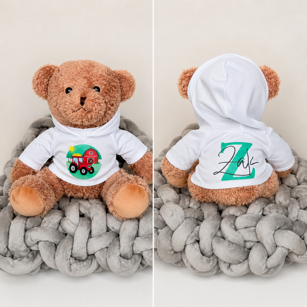 Orsetto peluche personalizzato trattore fattoria nome iniziale regalo bambino CG CREATIONS