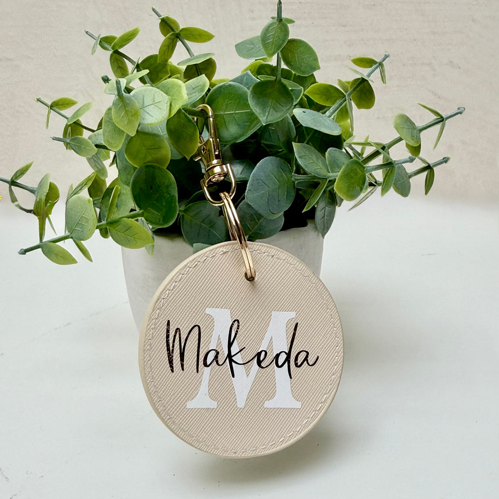Portachiavi cerchio beige personalizzato nome design elegante CG CREATIONS Svizzera