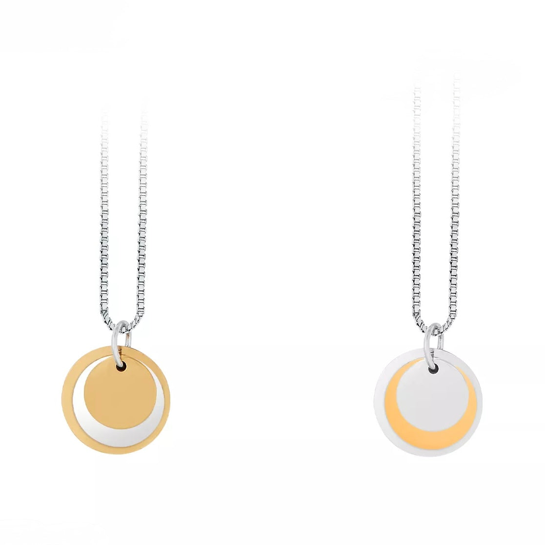 Due versioni della collana a tre ciondoli: due color oro e uno argento, oppure due color argento e uno oro Svizzera CG CREATIONS